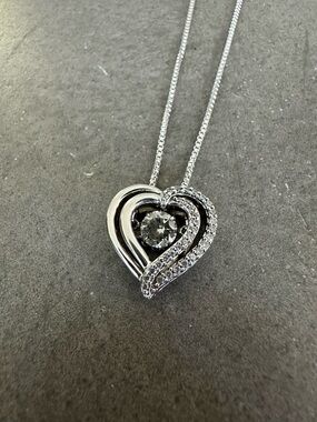 Sterling Silver Heart Pendant Necklace with Round CZ Crystal Accents